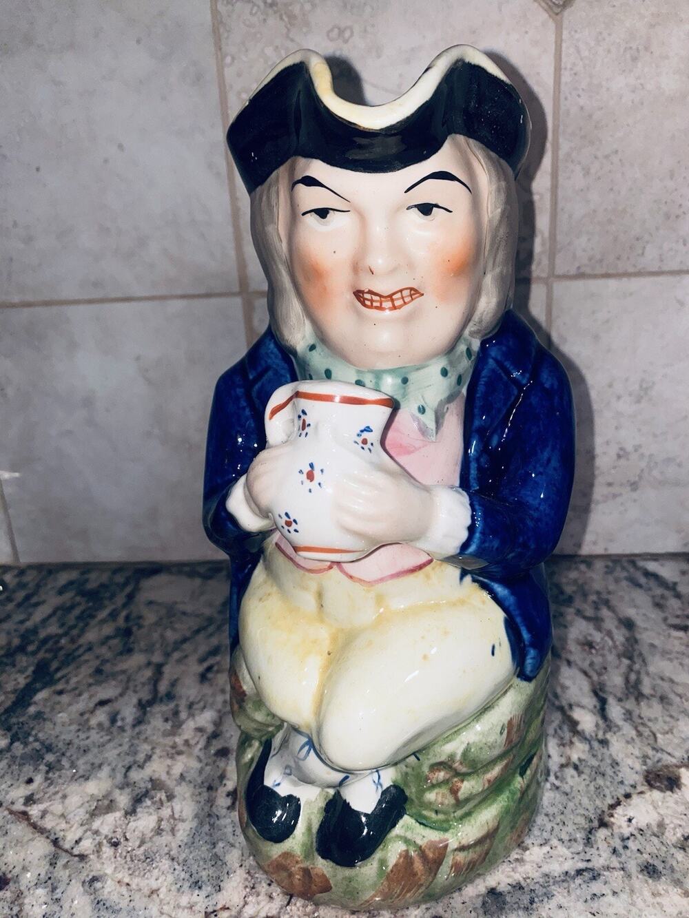 Staffordshire Toby Jug Holding Pitcher 9” Large Vintage Antique Ceramic